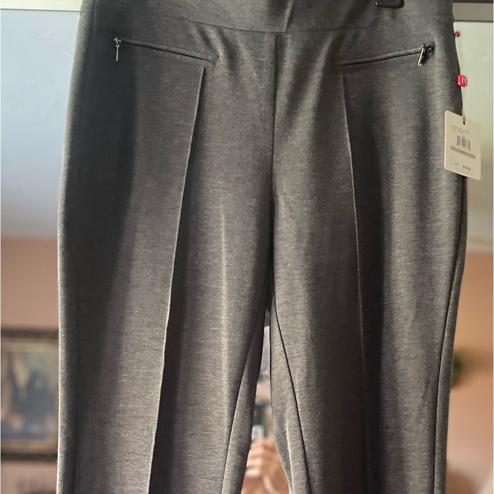 NWT Rafaella Charcoal Gray Slimming Pull on Slacks w Zip Pocket Detail sz 12